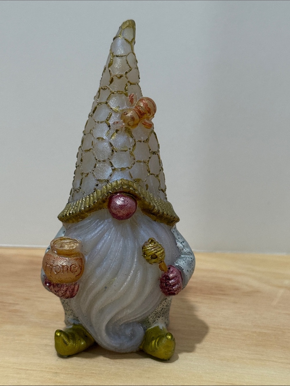 Gold and White Honeybee Gnome Home Sculpture